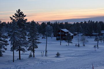 Sunset in snowy landscape