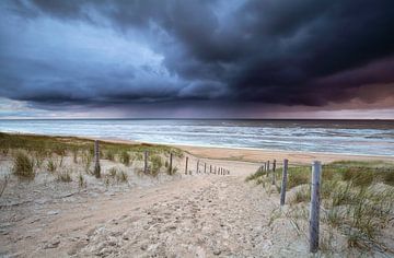 showers rolling over the North sea at sundown