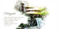 Fallingwater, watercolour, Frank Lloyd Wright, landscape