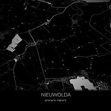 Zwart-witte landkaart van Nieuwolda, Groningen. van Rezona