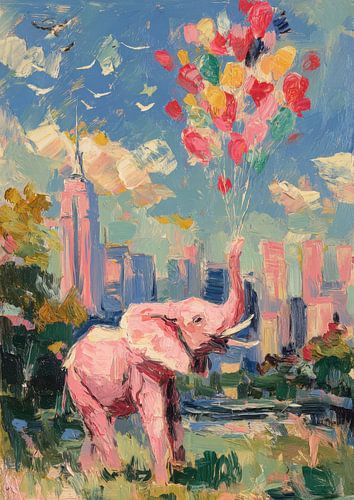 Pink elephant with heart balloons by Niklas Maximilian