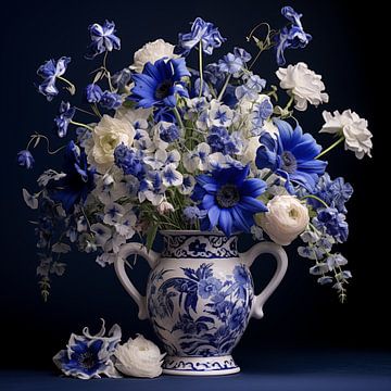 Flowers in Delft blue porcelain vase by The Exclusive Painting