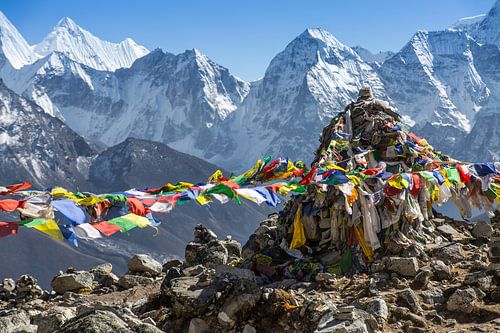Gebds flags at Mount Everets in the Himalayan Mountains - Nepal