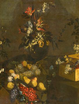 Stilleven met bloemenboeket en fruit, Jakob Bogdány
