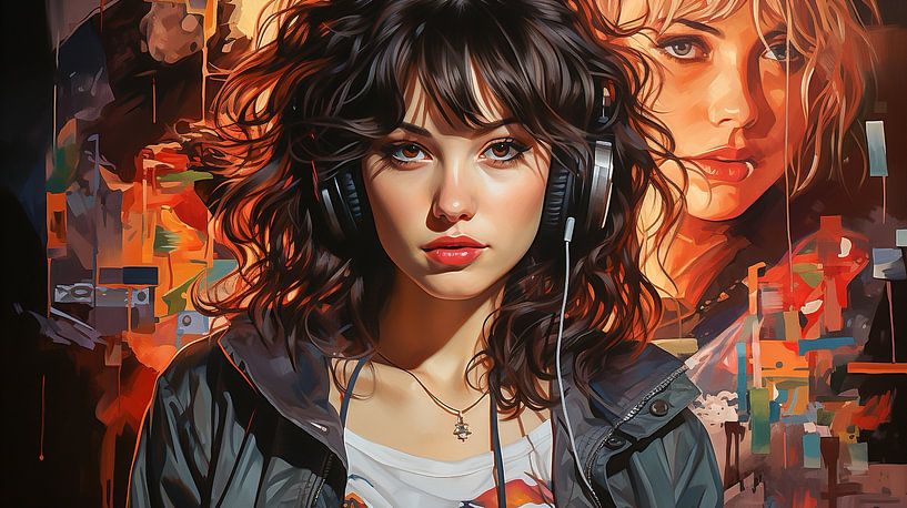 Porträt einer 90er-Jahre-Frau in einem Nachtclub mit Kopfhörern von Animaflora PicsStock