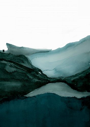 Emerald Horizon - Abstracte aquarel landschapsafdruk van Ela Szczepaniak