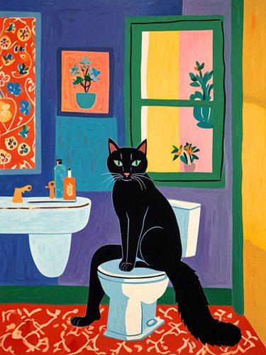 Chat noir se faufilant dans la salle de bains