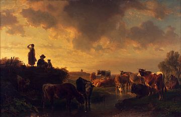 Friedrich Voltz, Avond op de weide, 1858 van Atelier Liesjes