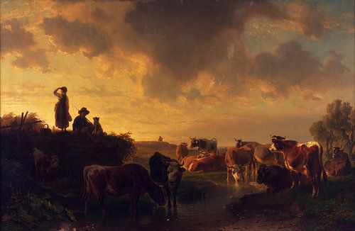Friedrich Voltz, Avond op de weide, 1858