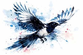 Aquarelle représentant une pie