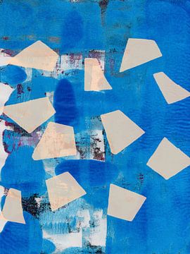 Abstrakte Formen in Weiß auf Blau. Minimalistische Kunst von Dina Dankers