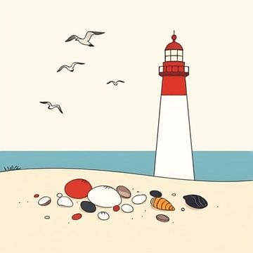 The lighthouse by the sea with the beach. by J.a Dijkstra