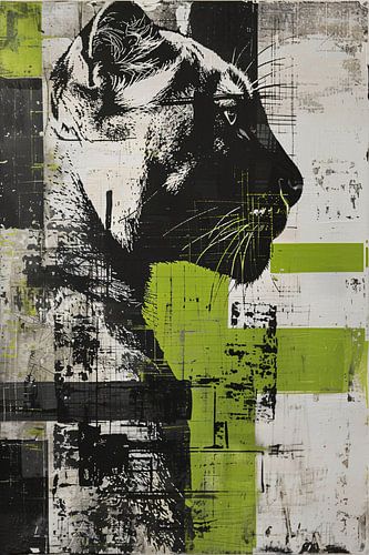 Abstracte schilderij van een zwarte panter