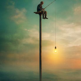 Ein Mann sucht nach Licht in einer surrealistischen Landschaft von But First Framing