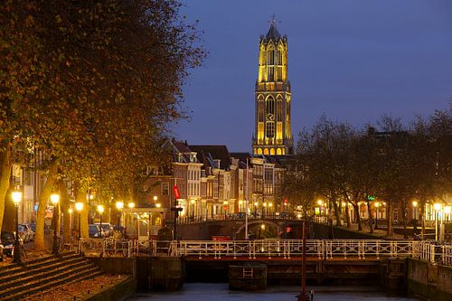 Weerdsluis, Oudegracht and yellow Dom tower in Utrecht