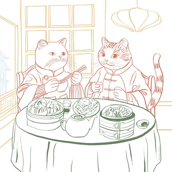Cats having Dim Sum by Daniella Perera Studio