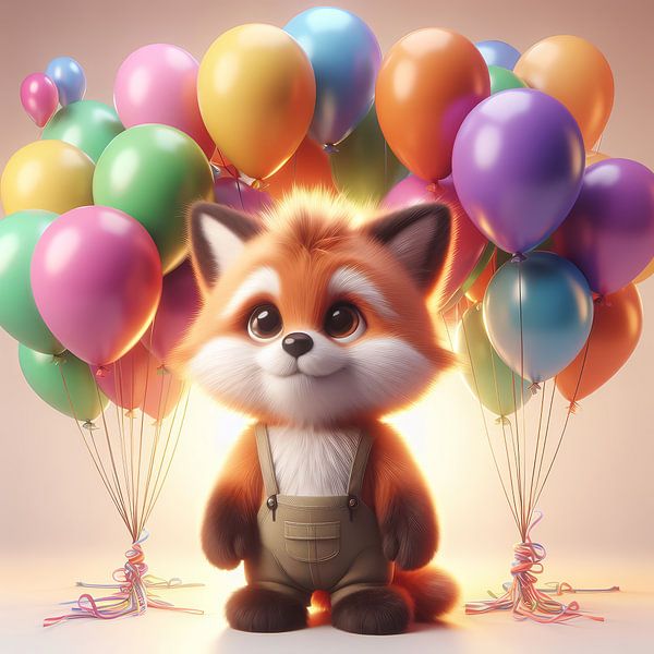 Cute fox with colorful balloons by Laly Laura