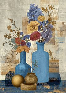 Fröhliche Farben in blauen Vasen