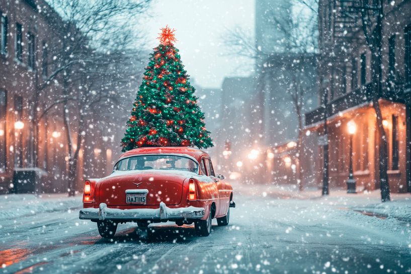 Weihnachtsauto Schnee von Poster Art Shop