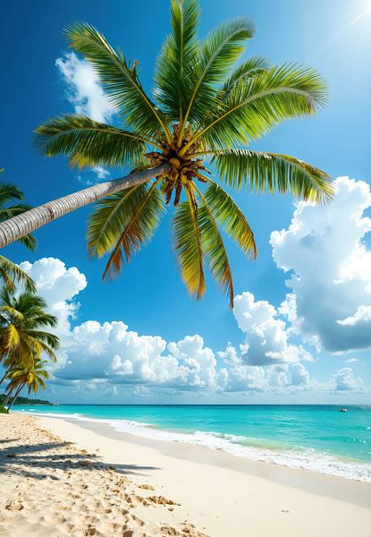 Coconut Palm Tree on Tropical Beach with Turquoise Water and Whi by Markus Gann
