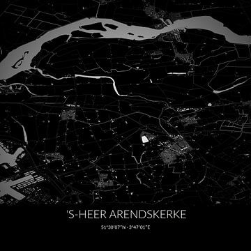 Zwart-witte landkaart van 's-Heer Arendskerke, Zeeland. van Rezona
