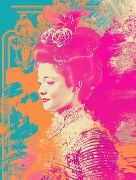 Rococo pop-art portret van een vrouw in gekke kleuren van Frank Daske | Foto & Design