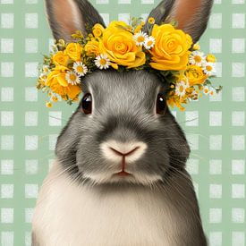 Süßes Kaninchen mit gelbem Blumenkranz von But First Framing