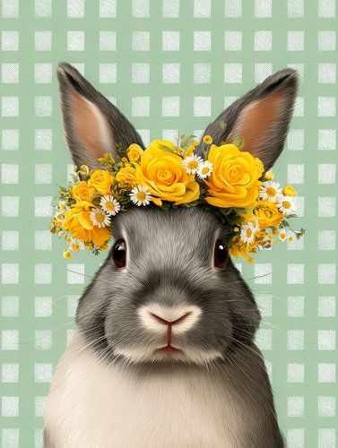 Adorable lapin avec une couronne de fleurs jaunes