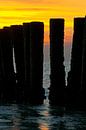 Paalhoofden tijdens zonsondergang te Vlissingen van Anton de Zeeuw thumbnail
