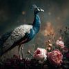 Tijdloze Pracht - kleurrijke pauw met bloemen van Danny van Eldik - Perfect Pixel Design