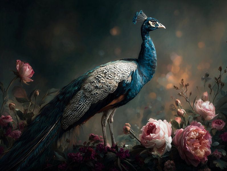 Timeless Splendour - colourful peacock with flowers by Danny van Eldik - Perfect Pixel Design