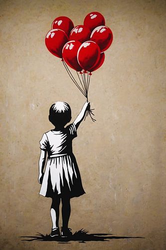 Silhouet meisje met glanzende rode ballonnen