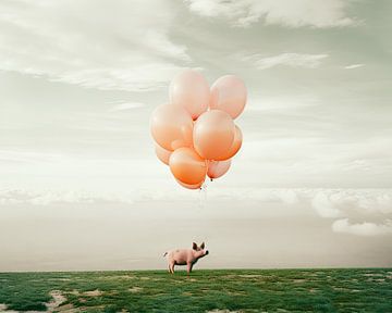 Pigs with balloons absurdist animal portrait by Vlindertuin Art