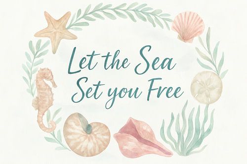 Waterverf schelpenkrans met typografie