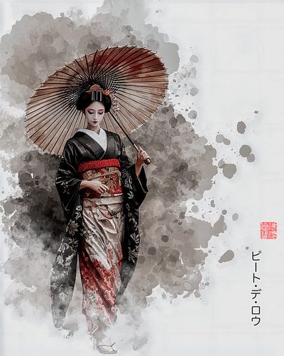 Geisha with parasol by Peet de Rouw