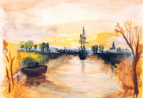 Romantic riverside landscape