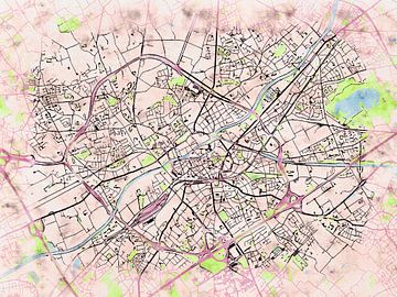 Kaart van Kortrijk in de stijl 'Soothing Spring' van Maporia