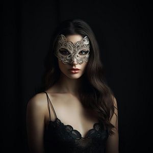 Sensueel Vrouwenportret met kanten masker van Vlindertuin Art