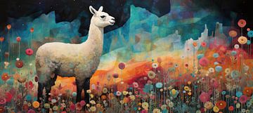 Geometrisches Lama | Buntes Tierportrait von Wunderbare Kunst
