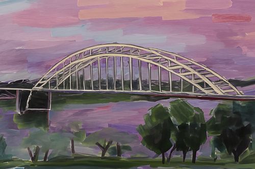 Painting Waal bridge at Nijmegen by Anton de Zeeuw