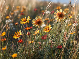 Wilde Blumen in der Sommersonne