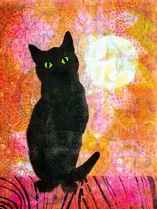 Katze auf dem Dach im Mondlicht
