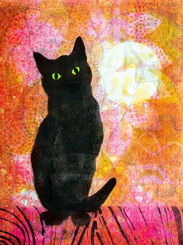 Cat on the roof in the moonlight