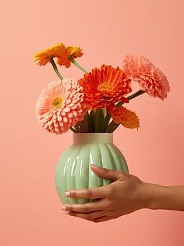 Orangefarbene Blumen in Vase von studio snik.