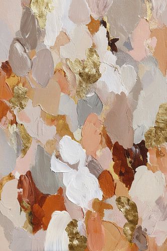 Abstract schilderij - Warme penseelstreken in beige en goud
