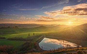 Small lake and rolling hills. Tuscany by Stefano Orazzini