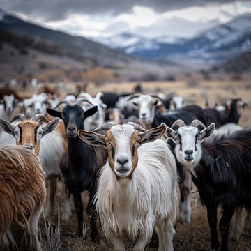 Kudde geiten in een weiland van TheXclusive Art