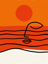 Coucher de soleil méditatif avec un visage de femme | Lineart sur Frank Daske | Foto & Design