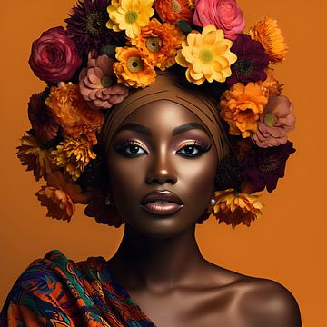 Afrikaans model met bloemen pracht van Jellie van Althuis