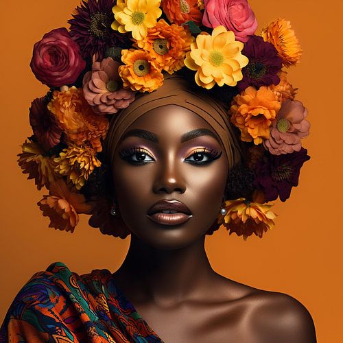 Afrikaans model met bloemen pracht